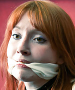 Redhead roped in strappado and cleave-gagged